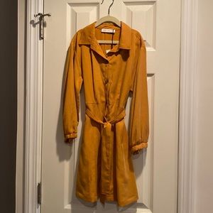 BRAND NEW w/ TAGS Zara Gold Button Down Belted Shirt Style Dress (Girls size 9)